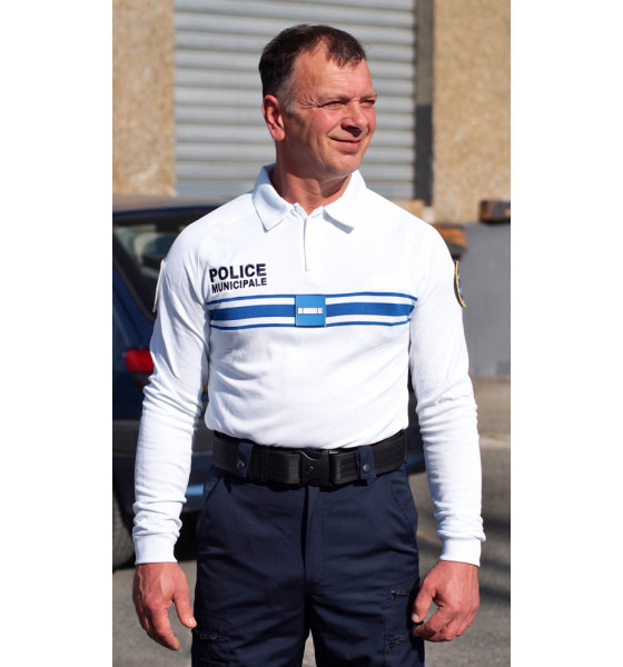 POLO COOLMAX® BLANC COL ZIP MANCHES LONGUES