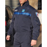 blouson microporeux, doublure en softshell, capuche col, bande gitane police municipale