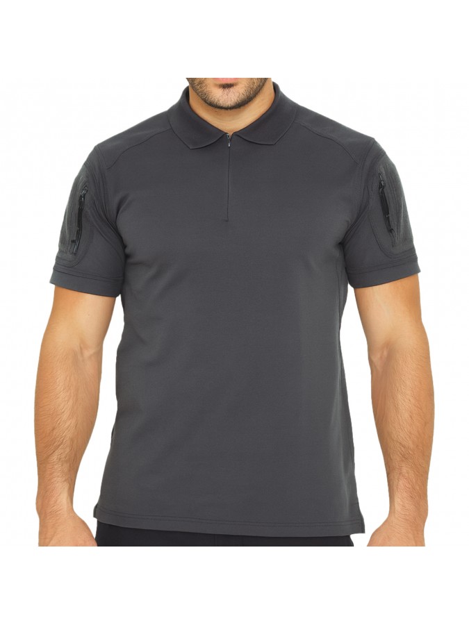 Polo tactique col zippé respirant | Polyester Coton Élasthanne | Poche